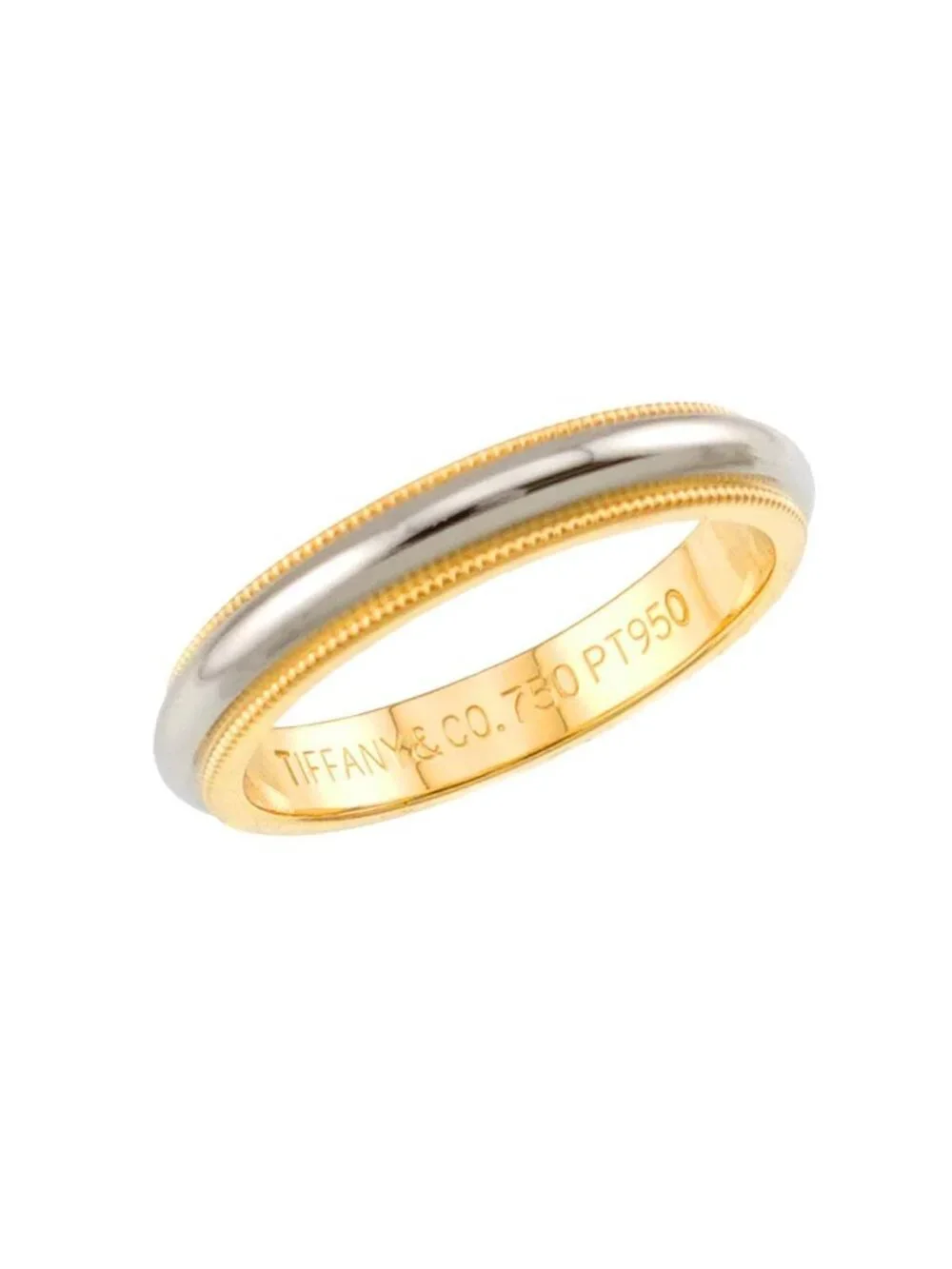 Tiffany & Co Milgrain Band Ring Platinum Pt 18k YG 750 Together